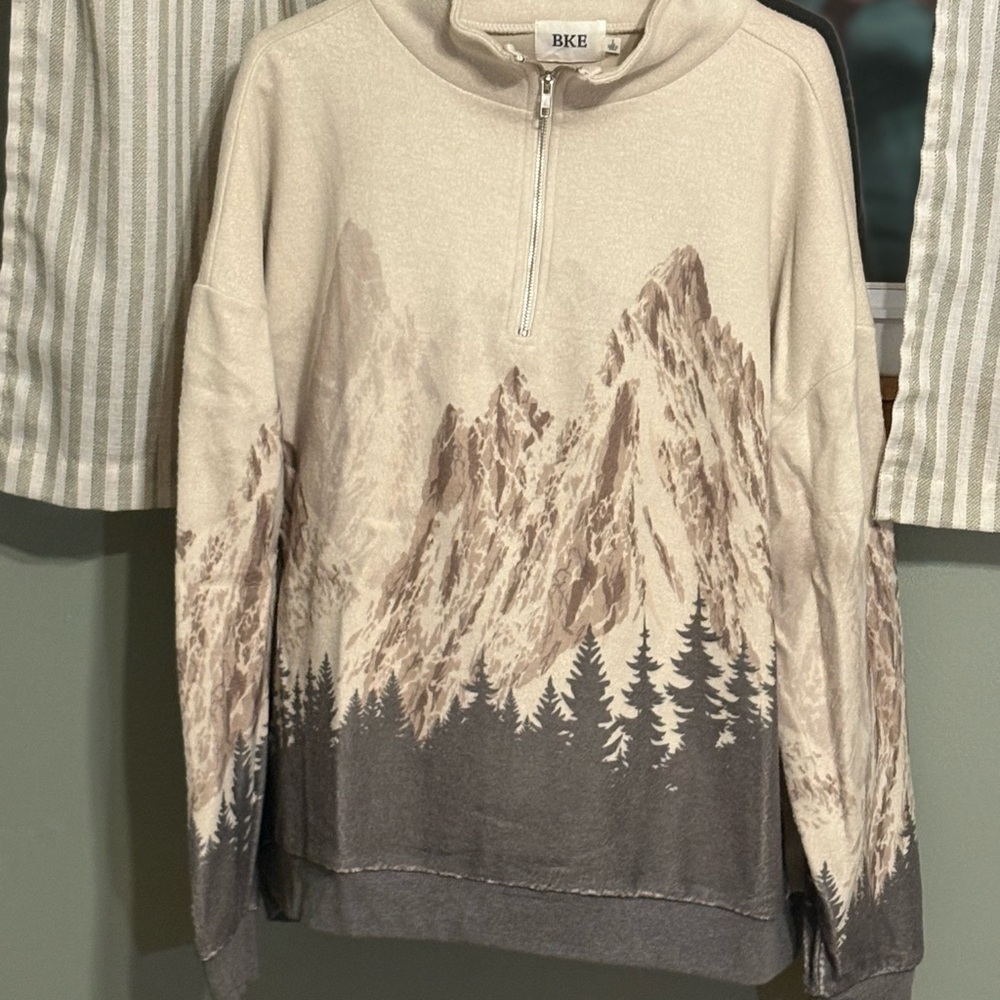 BKE Zip-Up Mountain Sweater - Cream and Gray